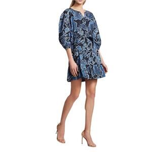 Parker NEW 2021 Jenna Puff Sleeve Safari Romantic Mini Cotton Blue Floral Dress